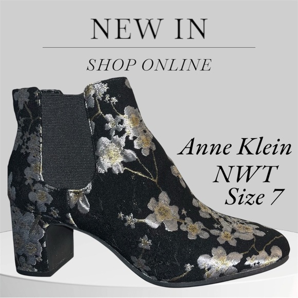 Anne Klein Shoes - NWT/NIB Anne Klein Akgorgia slip on ankle boots size 7. Silver & gold flowers